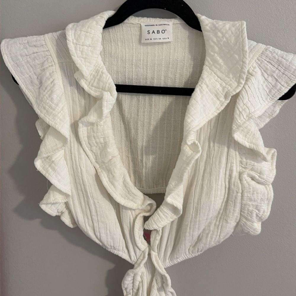 SABO Cream Ruffle Mini Dress Sz M - Picture 2 of 4